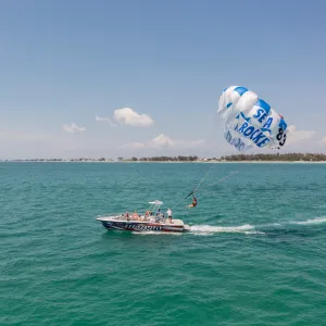 a small boat in a large body of water