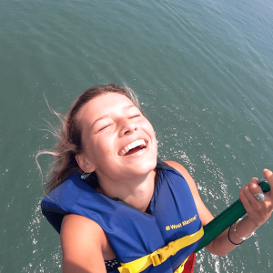 a person swimming in a body of water