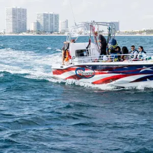 a small boat in a large body of water